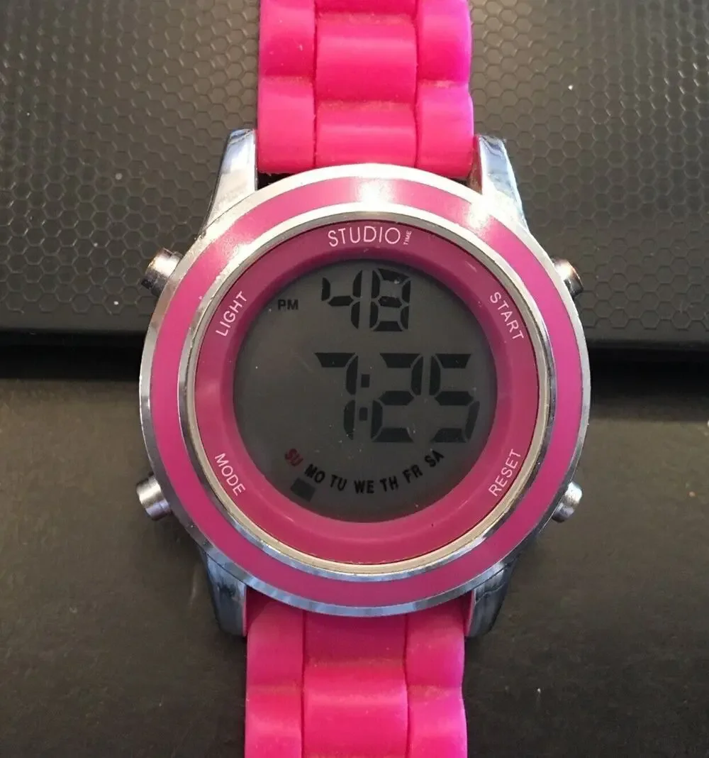 Women's Studio Digital Watch, Pink Poly Band,Metal Case, New Battery
